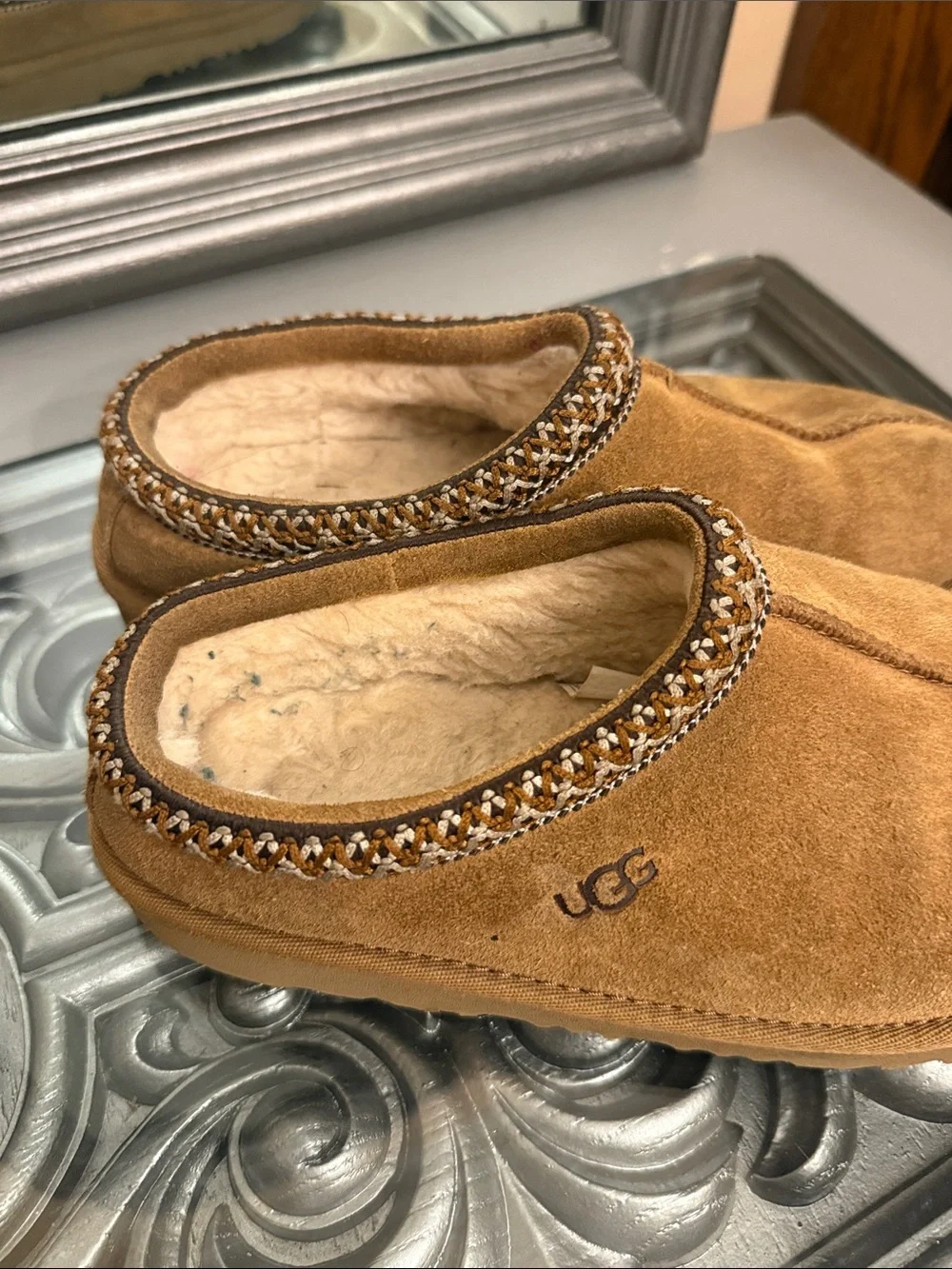 UGG 4 Kids Tasman II Chestnut Suede Slip-On Shearling Mule